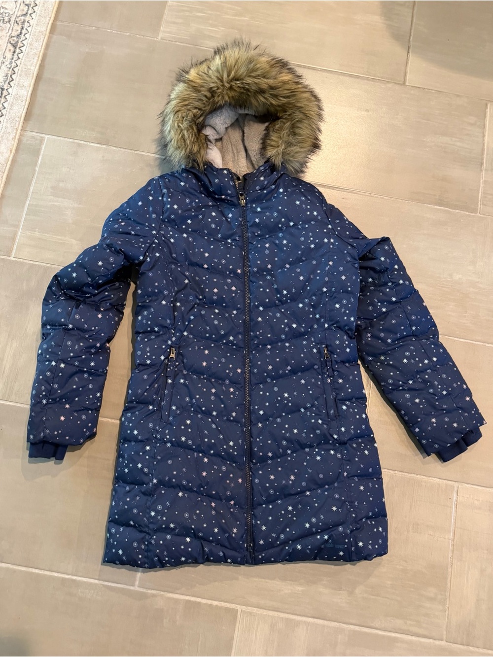 Girl’s Lands' End Navy Star-Print Puffer Coat with Hood
